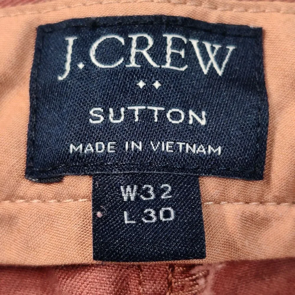 J.Crew Sutton Slim Fit Pants Rust Red W32 L30 Cotton Casual Chinos Men's